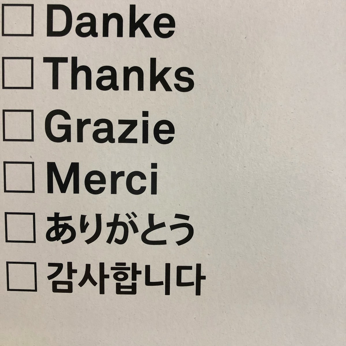 danke, thanks, grazie, merci